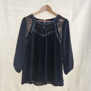 Skies Are Blue Spooner Black Lace And Faux Leather Women's Medium